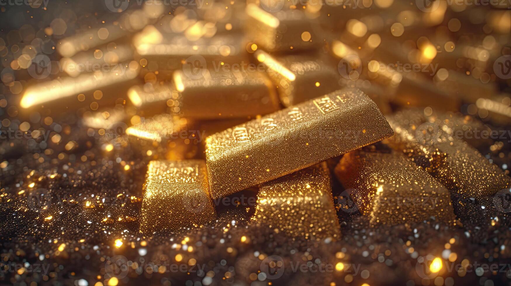 AI generated Pile of shiny gold bars. photo