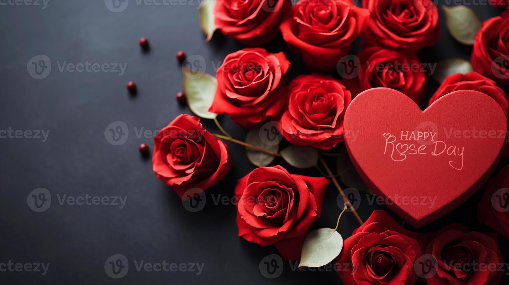 AI generated Happy Rose Daywish Greeting Card With A Red Rose 3d Style Background photo