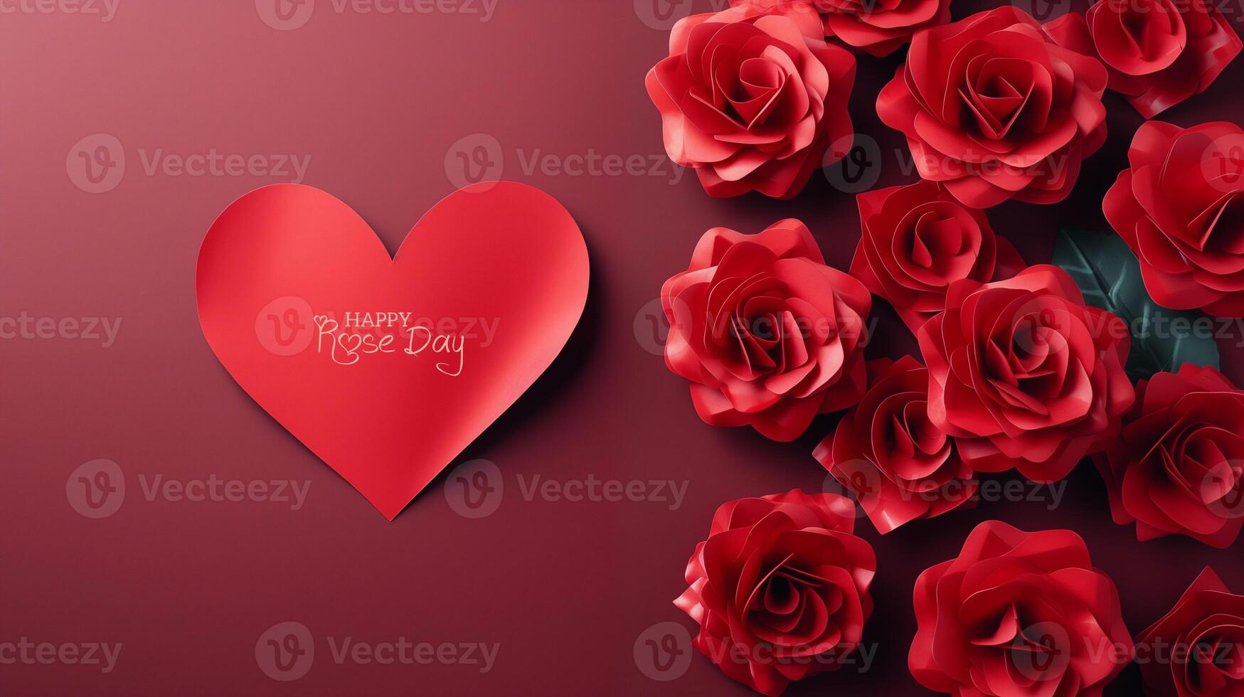 AI generated Happy Rose Daywish Greeting Card With A Red Rose 3d Style Background photo