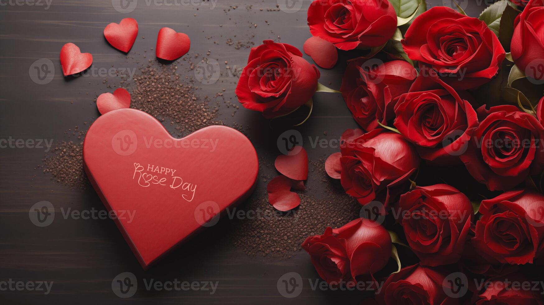 AI generated Happy Rose Daywish Greeting Card With A Red Rose 3d Style Background photo