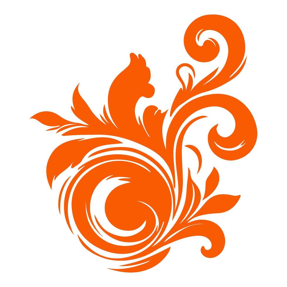 ai generado elegante remolinos damasco con floral mano dibujar naranja línea estilo elemento ilustración en blanco antecedentes vector