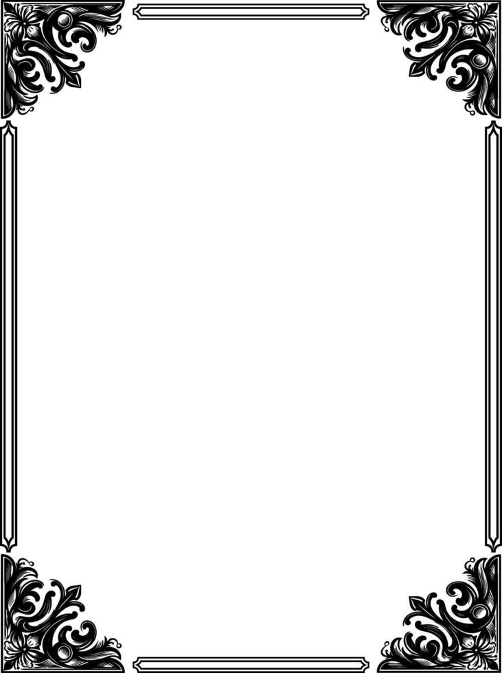 Corner border damask frame black line Art elegant ornament decorative page frame simple proportion vertical template vector