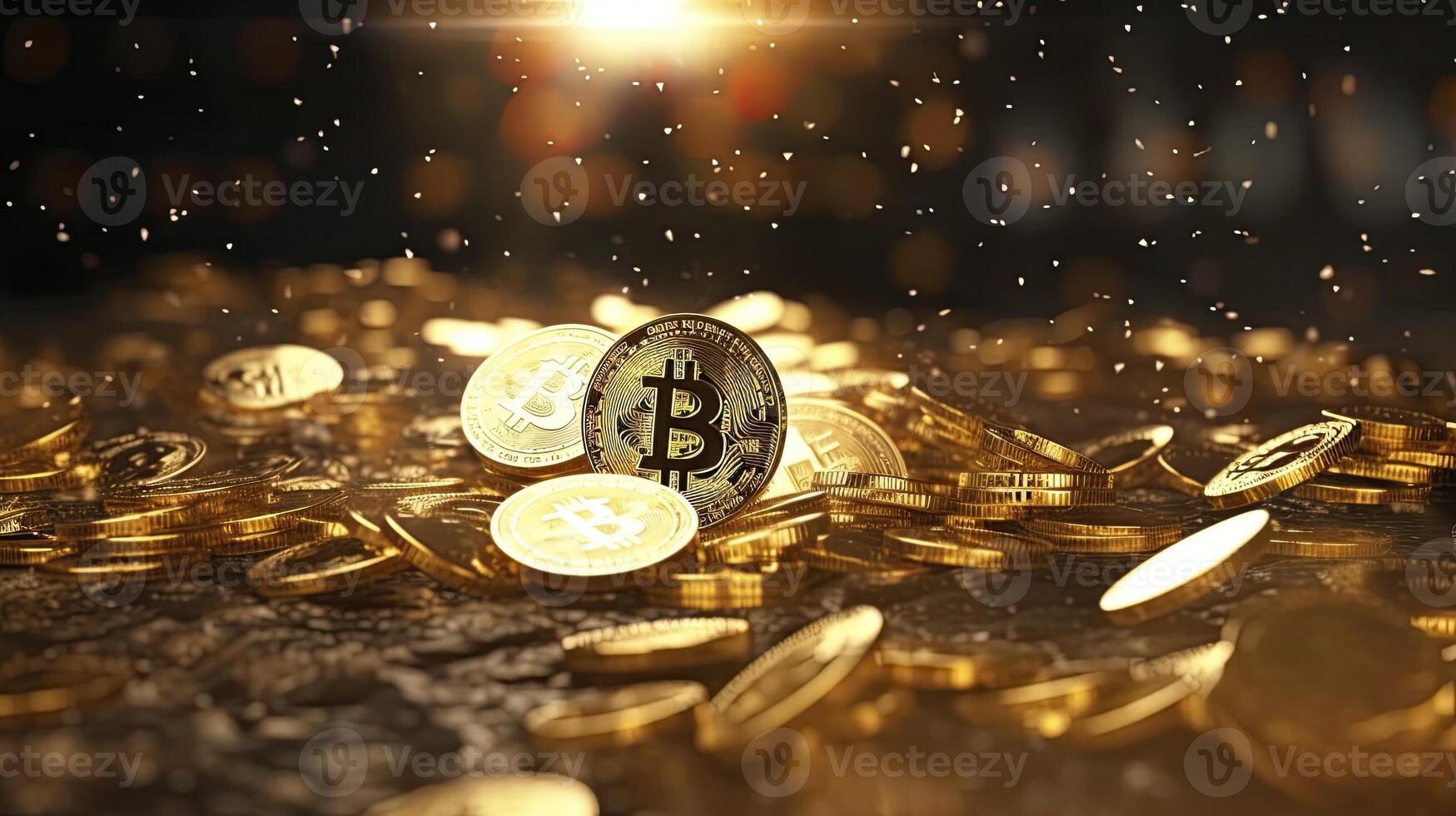 AI generated Shimmering golden bitcoins cascading in slow motion, aesthetic style, photo