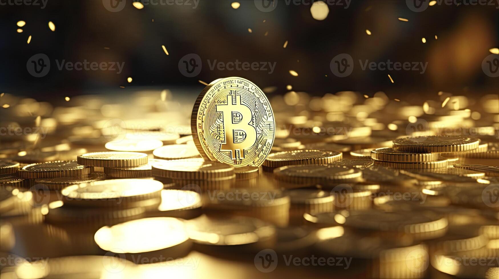 AI generated Shimmering golden bitcoins cascading in slow motion, aesthetic style, photo