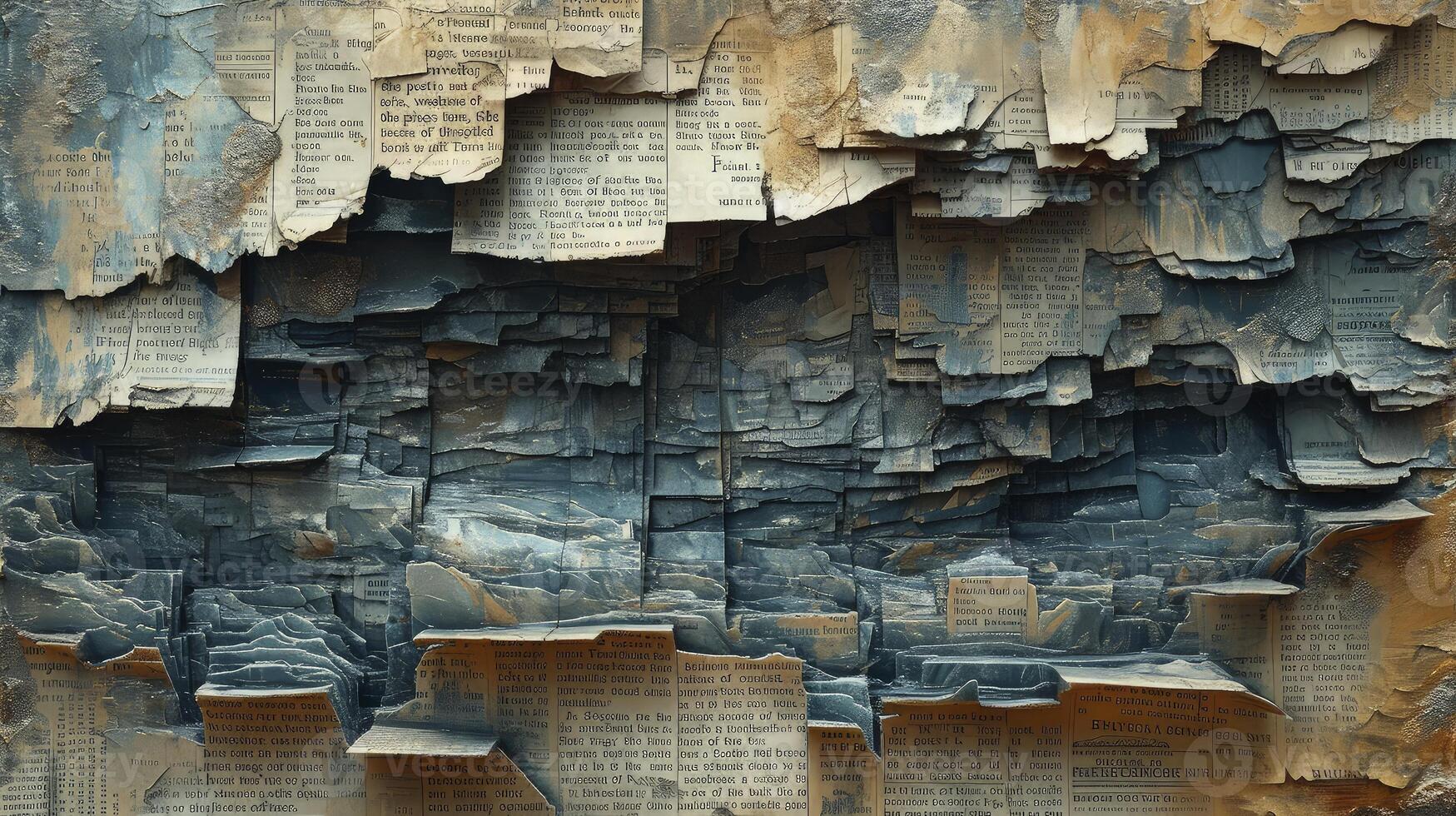 AI generated Pile of old parchment paper and vintage texture background of old damaged books. photo