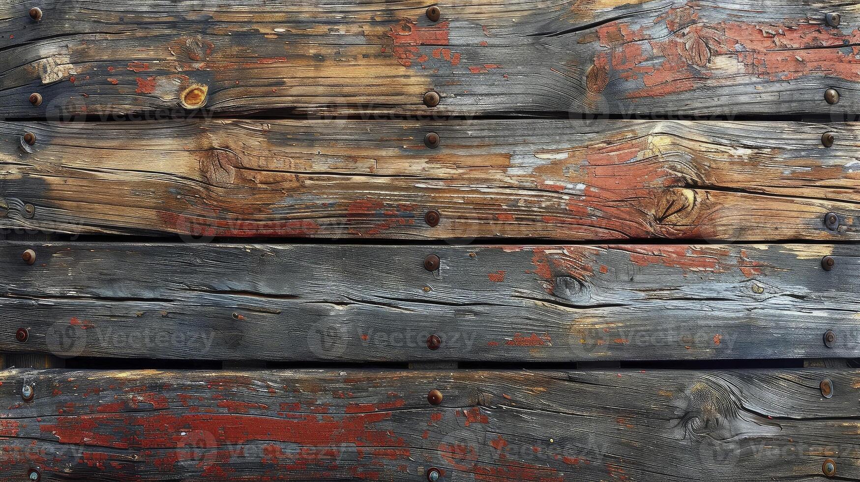 AI generated Old wooden boards with paint that has long since peeled off. top view. photo
