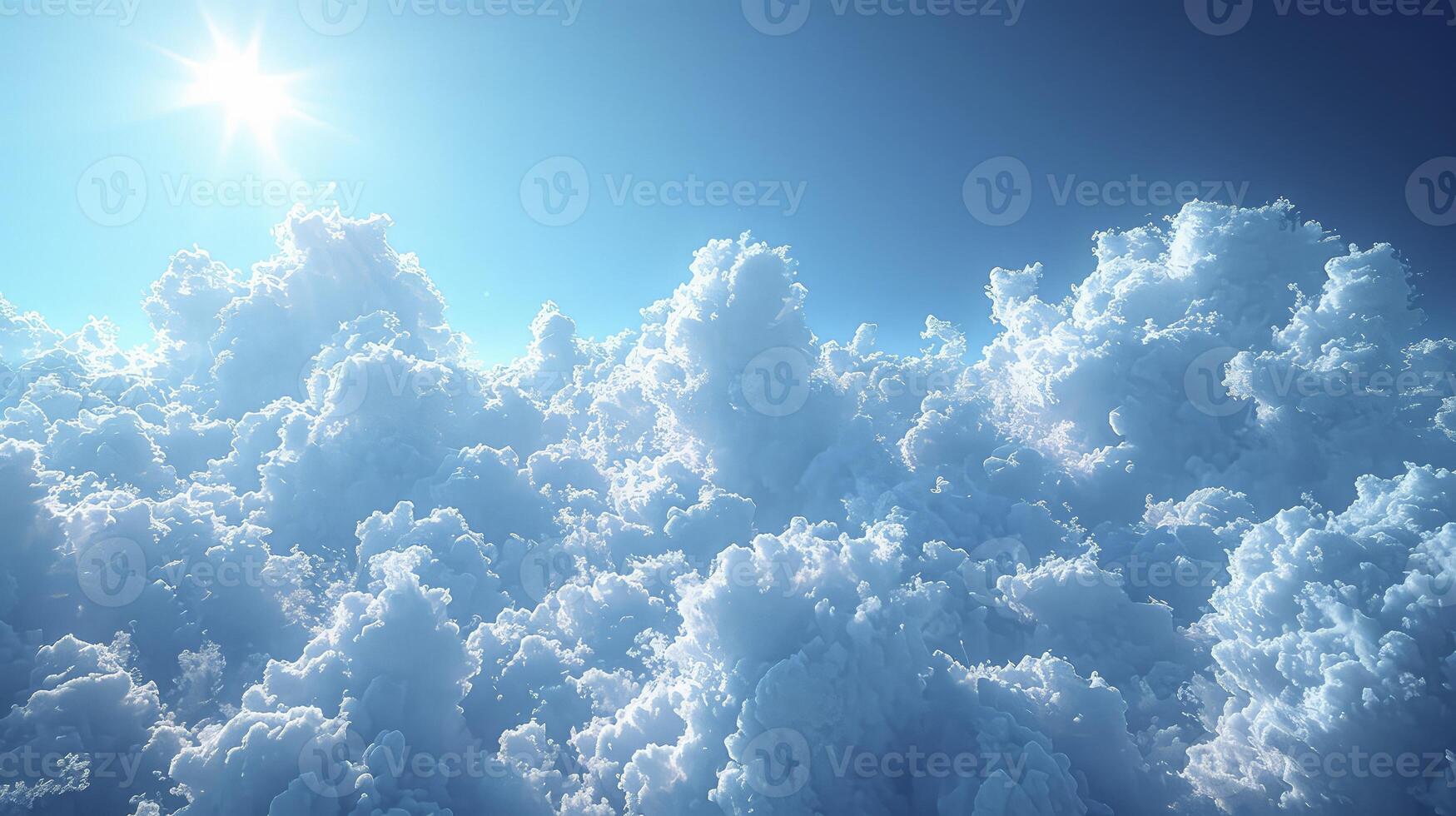 AI generated a clear blue sky scene with a trail of wispy Cirrus clouds and fine grains. photo