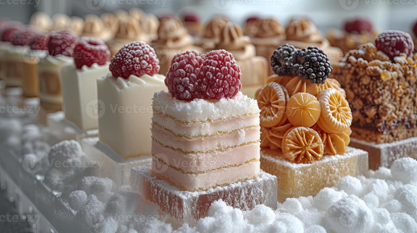 AI generated Sweet cake dessert served cold. Sweet cake and fruit dessert background. photo