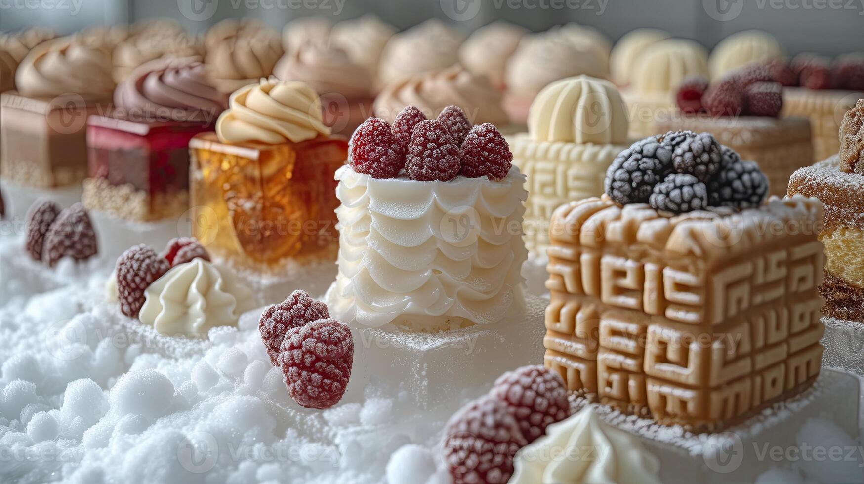 AI generated Sweet cake dessert served cold. Sweet cake and fruit dessert background. photo