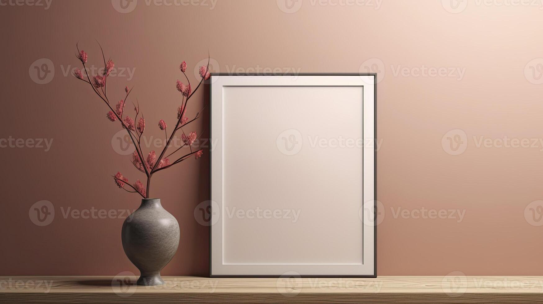 AI generated Mockup poster frame close up with blank white frame,3d render elegant atmospheric photo