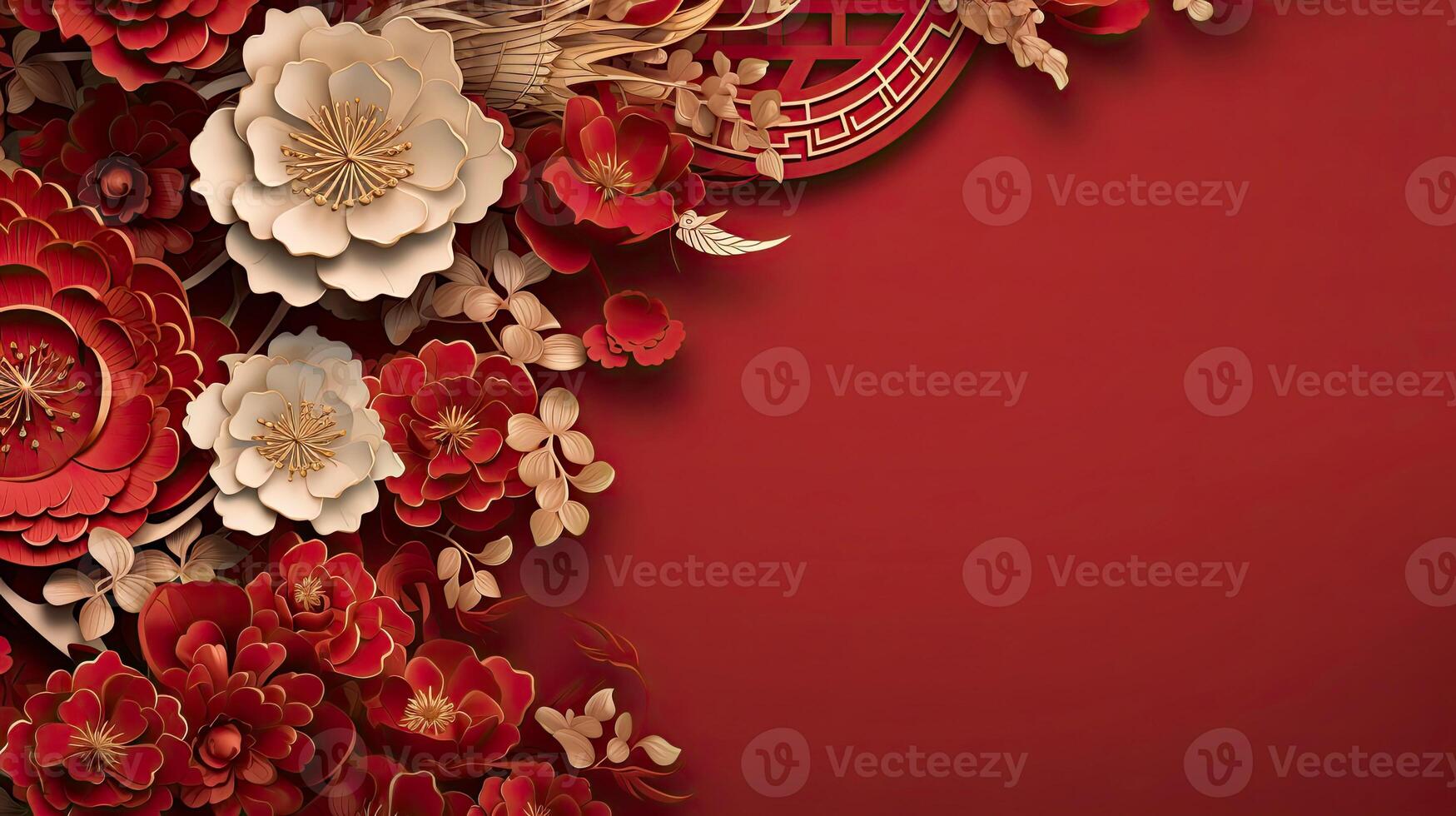 AI generated Paper cut art flower decoration for Chinese New Year background photo