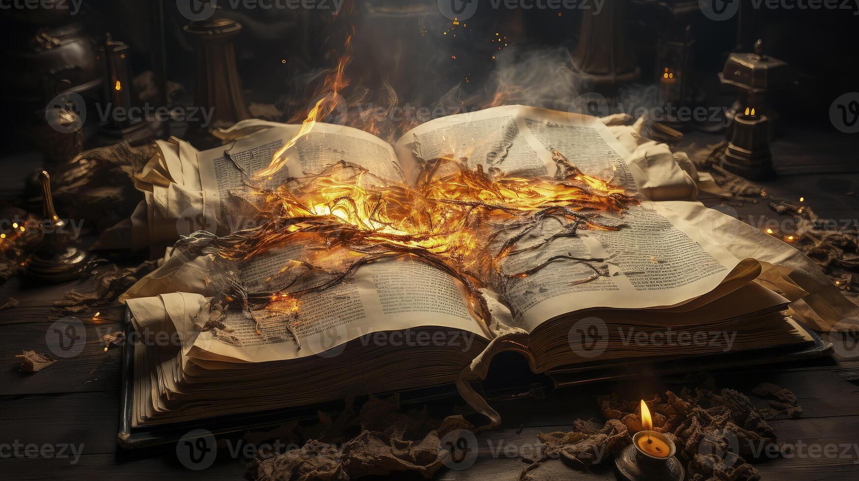 AI generated World book day, fantasy and leisure concept. 3D style illustration of a very old magic book with a fantasy story inside. photo