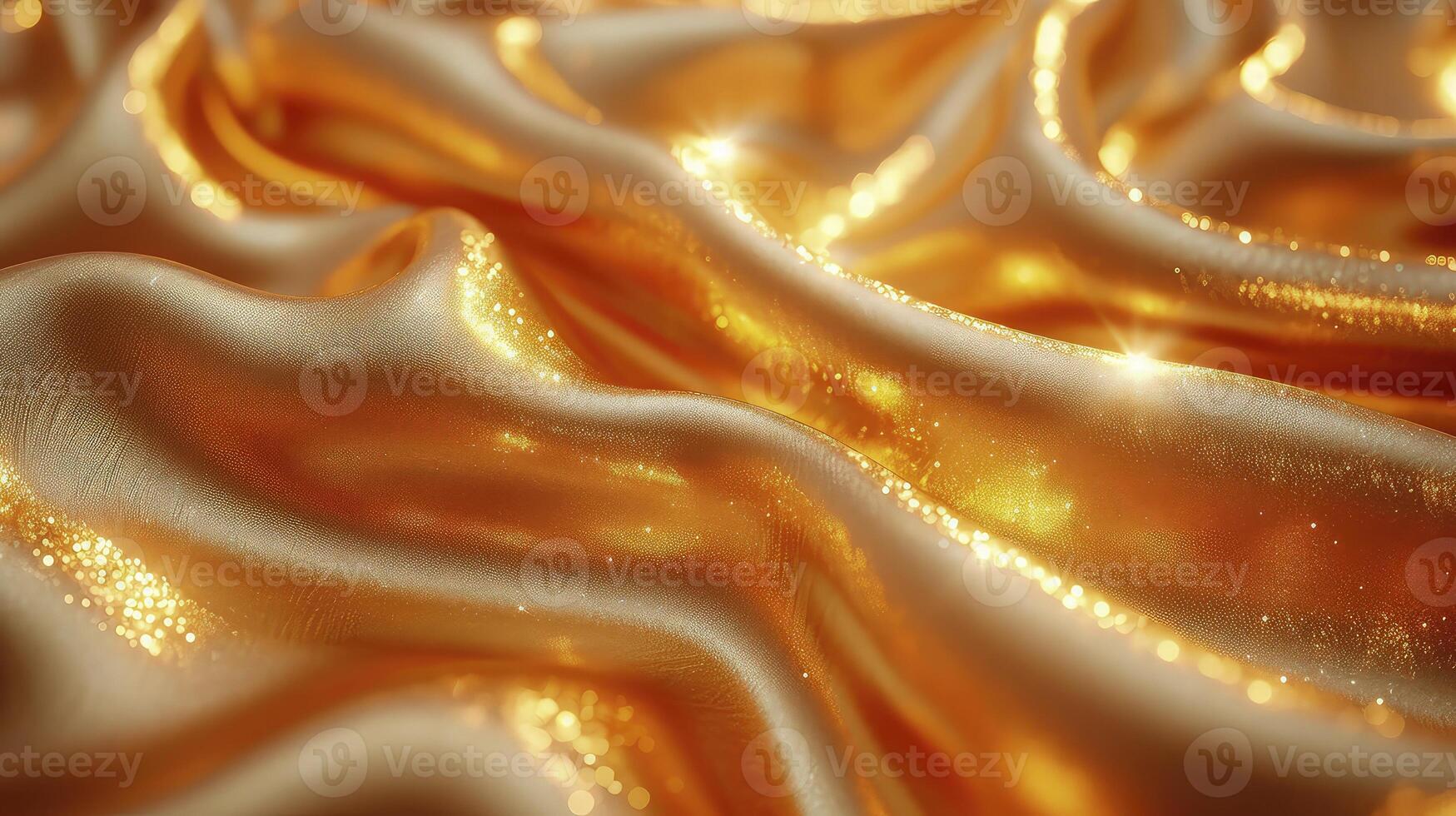 AI generated Golden silk fabric background. The luxurious fabric textured is very realistic and detailed. photo