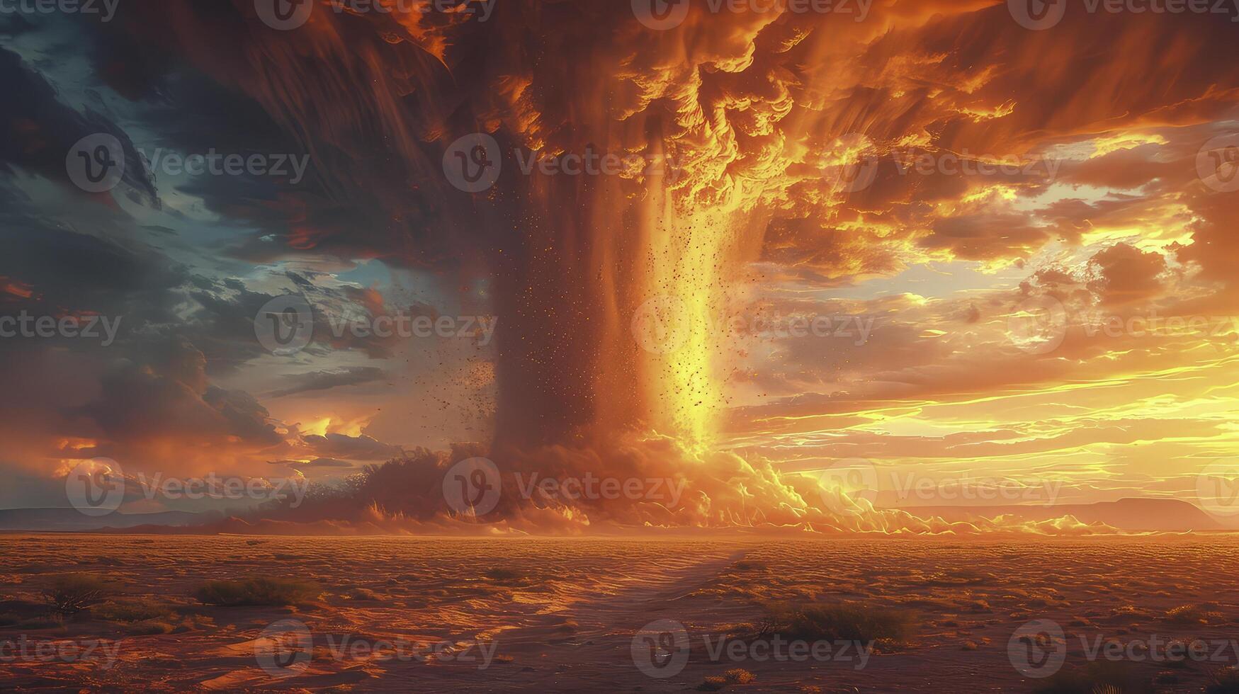 AI generated a sand tornado in the afternoon with the appearance of billowing Haboob clouds photo