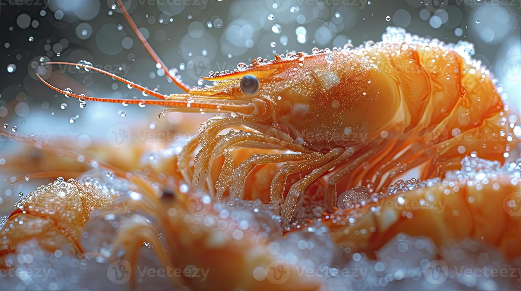 AI generated Succulent frozen shrimp. the freshness of the shrimp close up view. seafood photography. photo