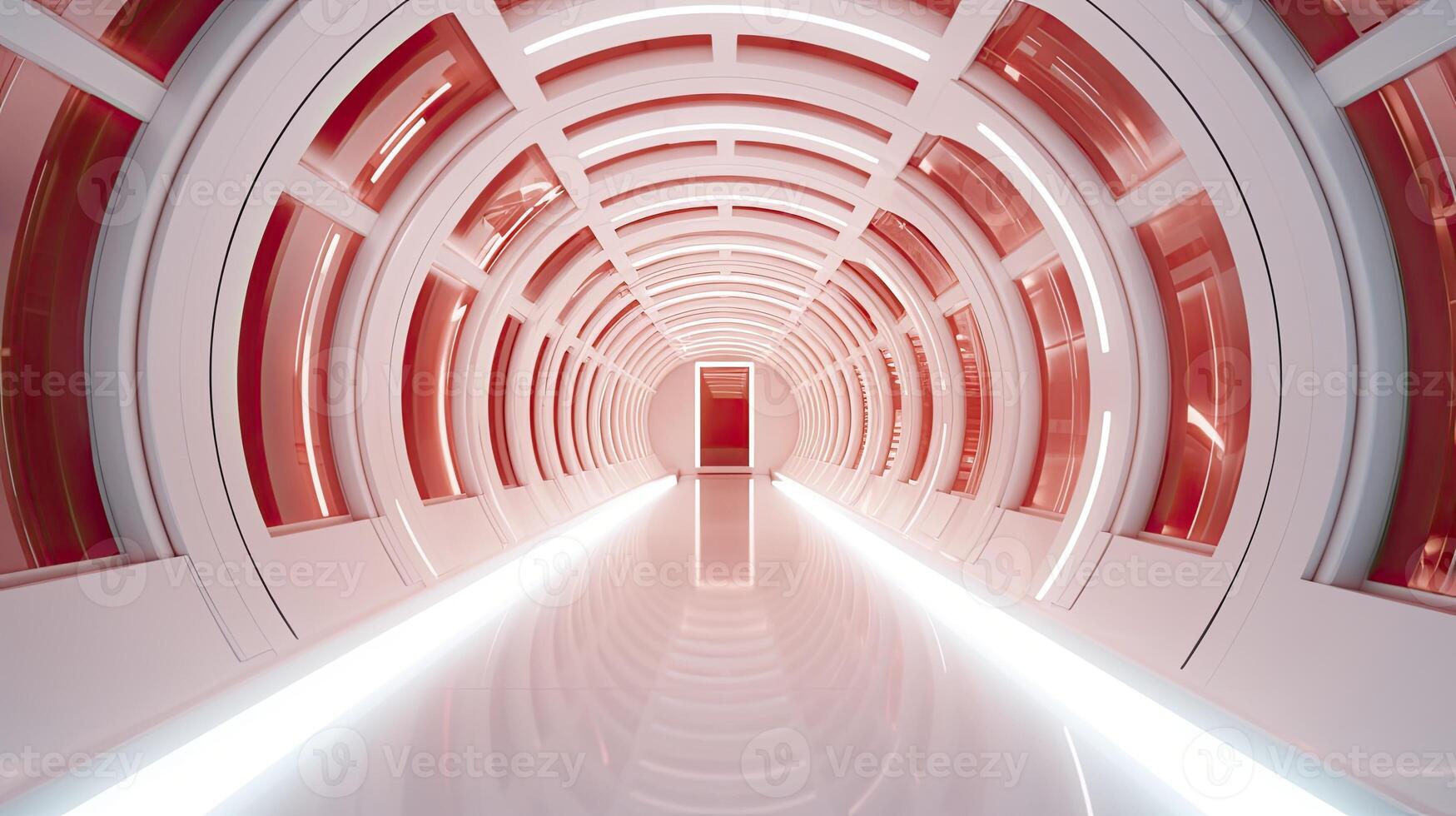 AI generated empty white tunnel futuristic style with red light 3d rendering photo