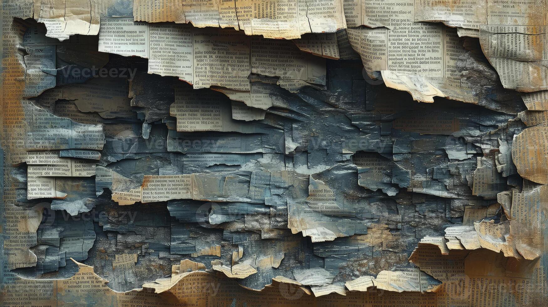 AI generated Pile of old parchment paper and vintage texture background of old damaged books. photo
