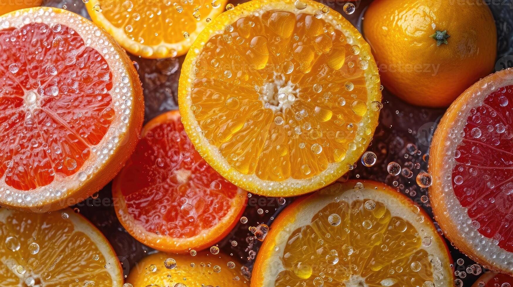 AI generated Pile of fresh citrus slices background. photo