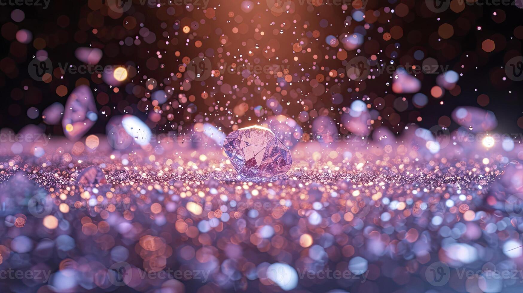 AI generated twinkling diamond light, sparkling purple, gold, and silver colors, luxurious and creative background. photo