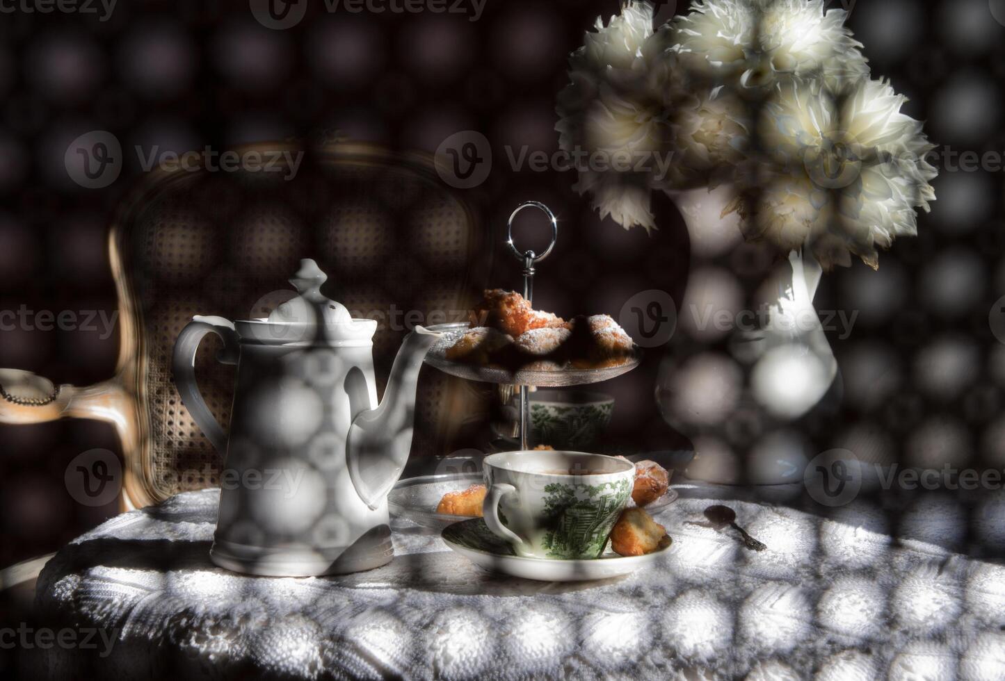 abstract photography over the back of a chair in blur, English style tea break photo