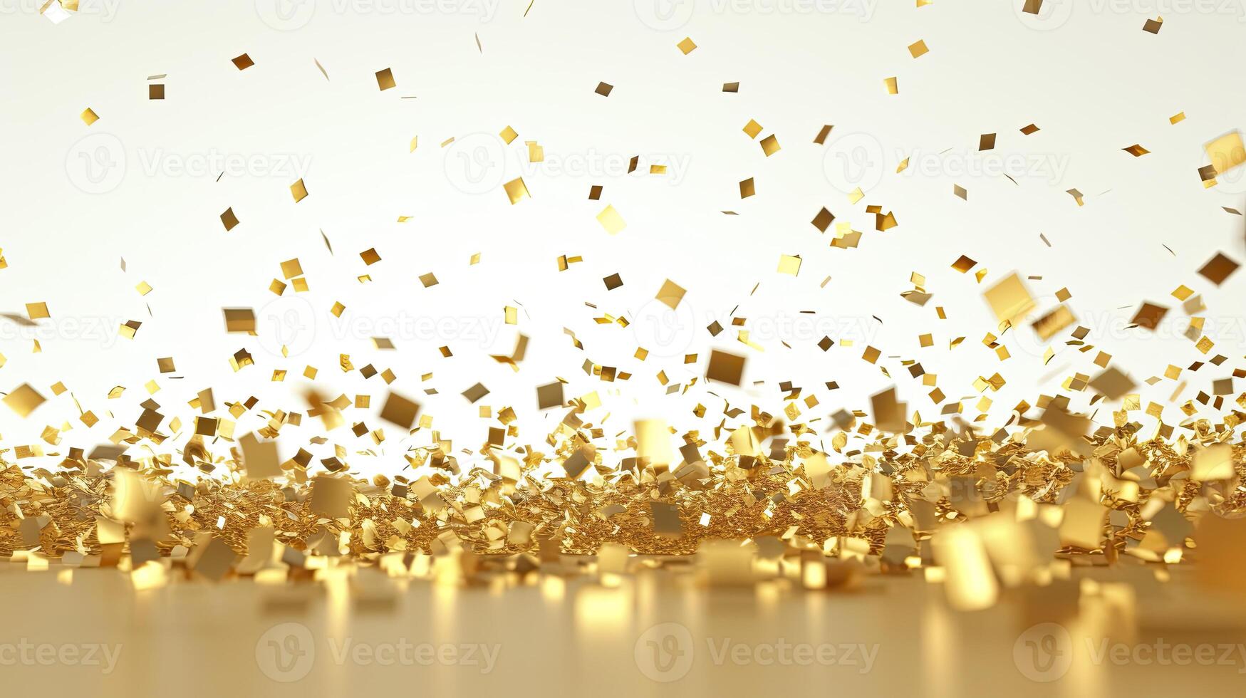 AI generated Golden confetti falls slightly apart, suitable for decoration, clean white background. 3d render photo