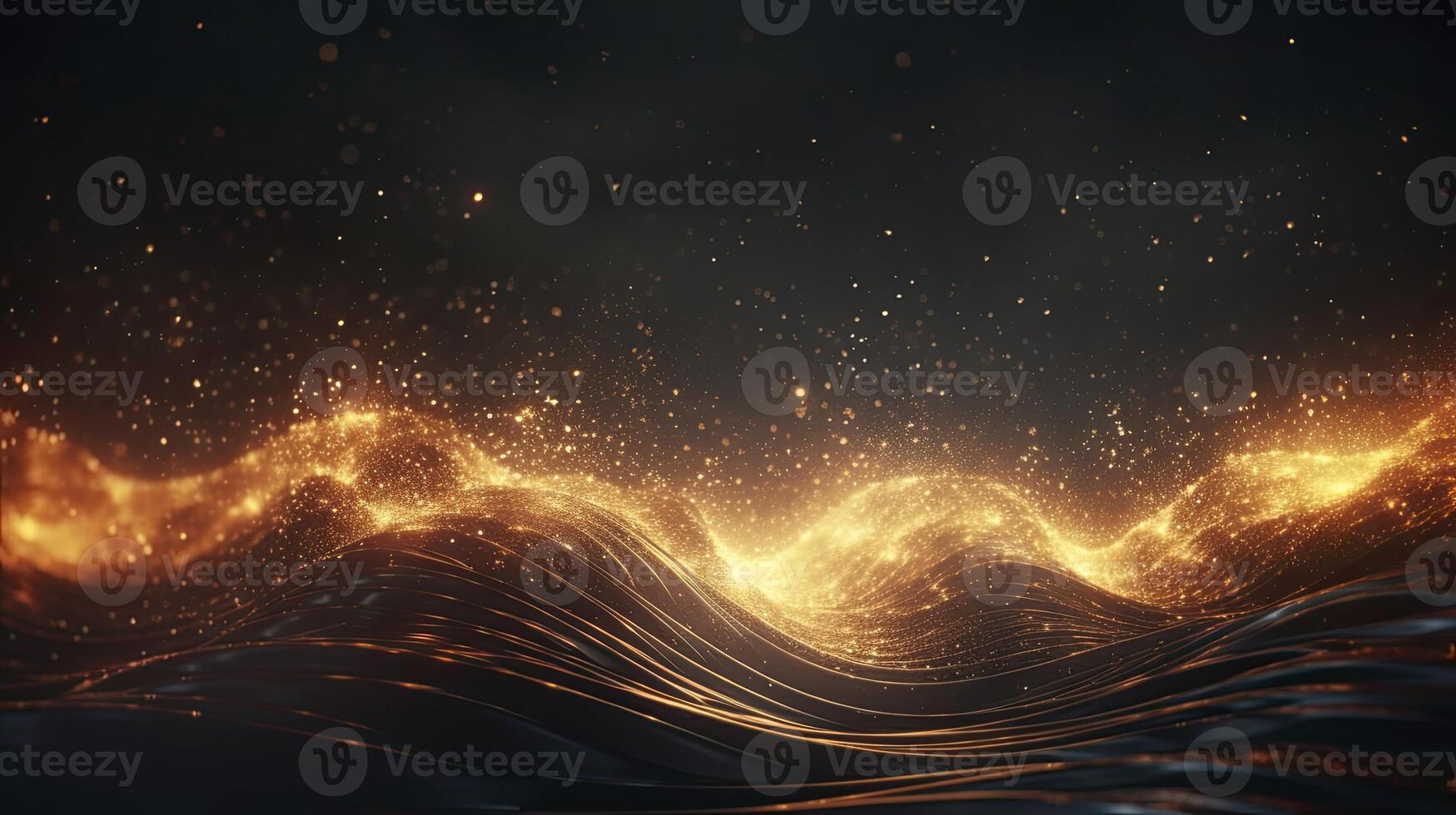 AI generated Wave of bright particles. dark vibes, Sound and music visualization. 3d render illustration. photo