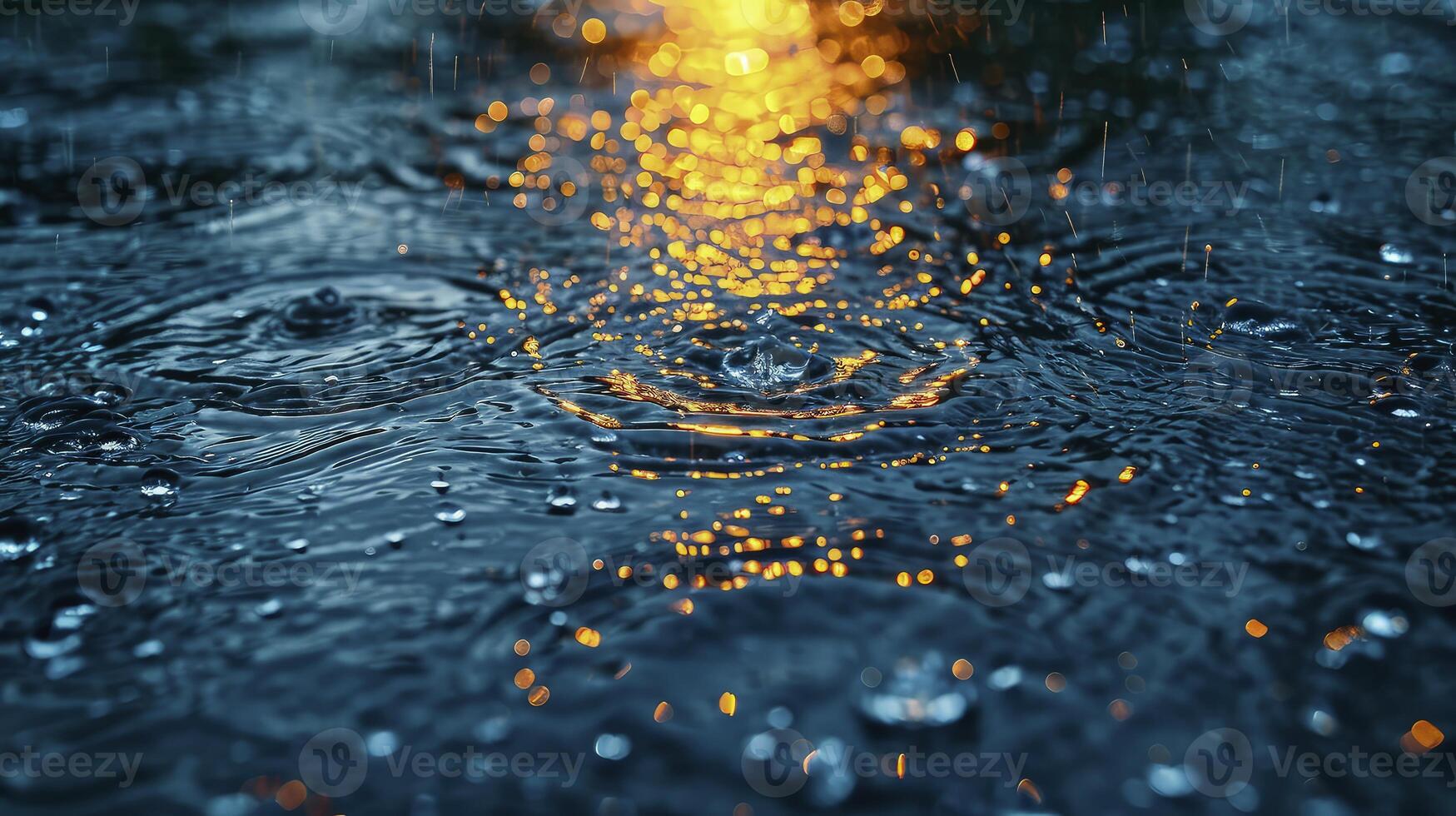 AI generated Raindrops on the lake surface with tempting textures and dramatic lighting. Abstract Background. photo