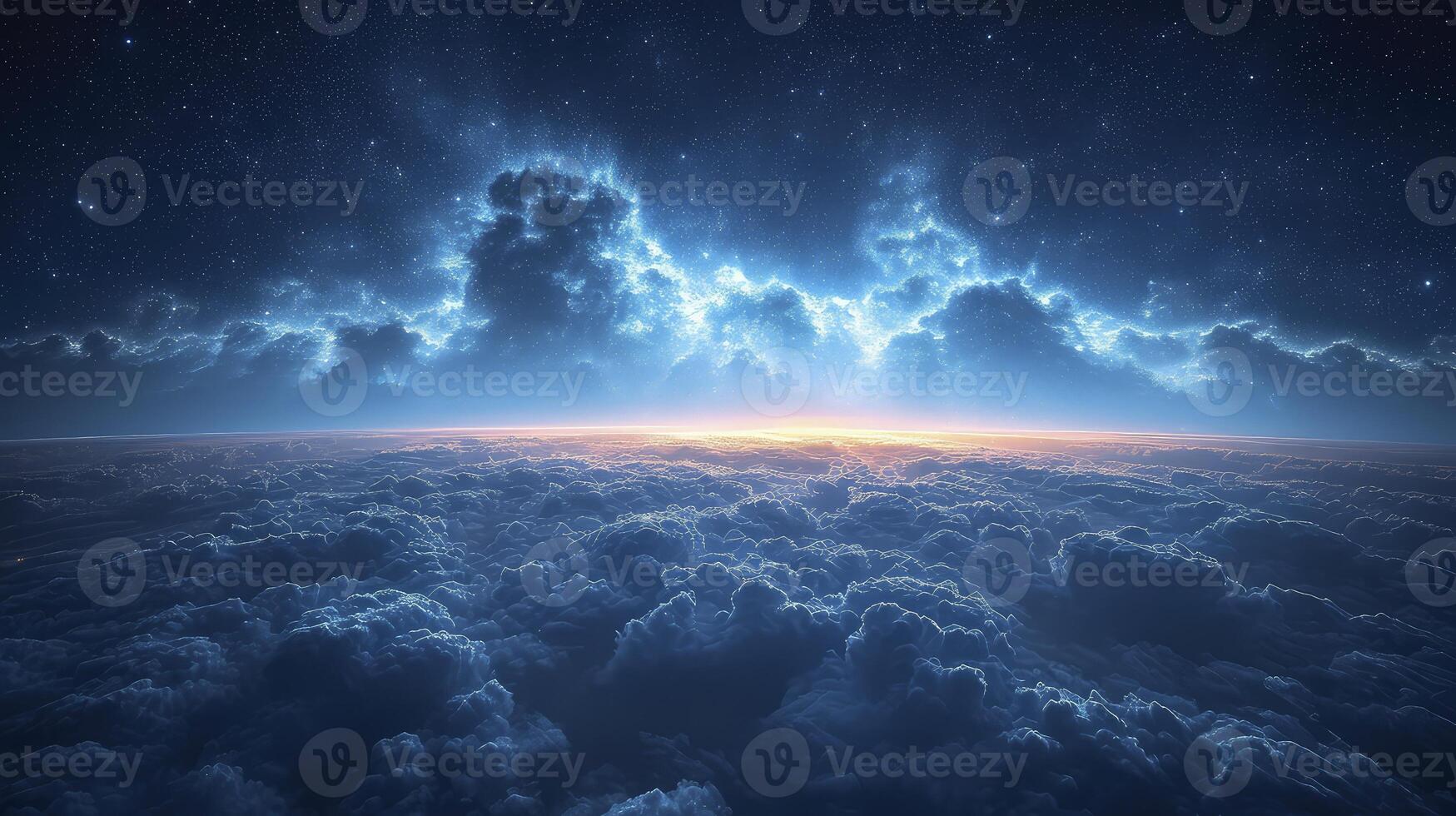 AI generated a clear night sky with the appearance of Noctilucent clouds that glow in the dark, creating a stunning sky view. photo
