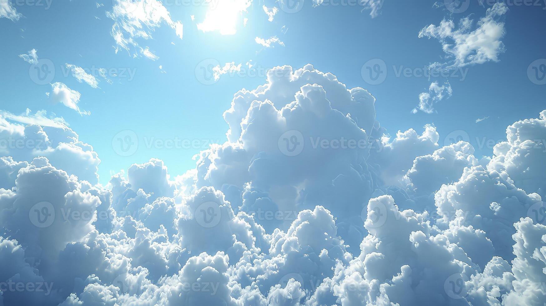 AI generated a clear blue sky scene with a trail of wispy Cirrus clouds and fine grains. photo