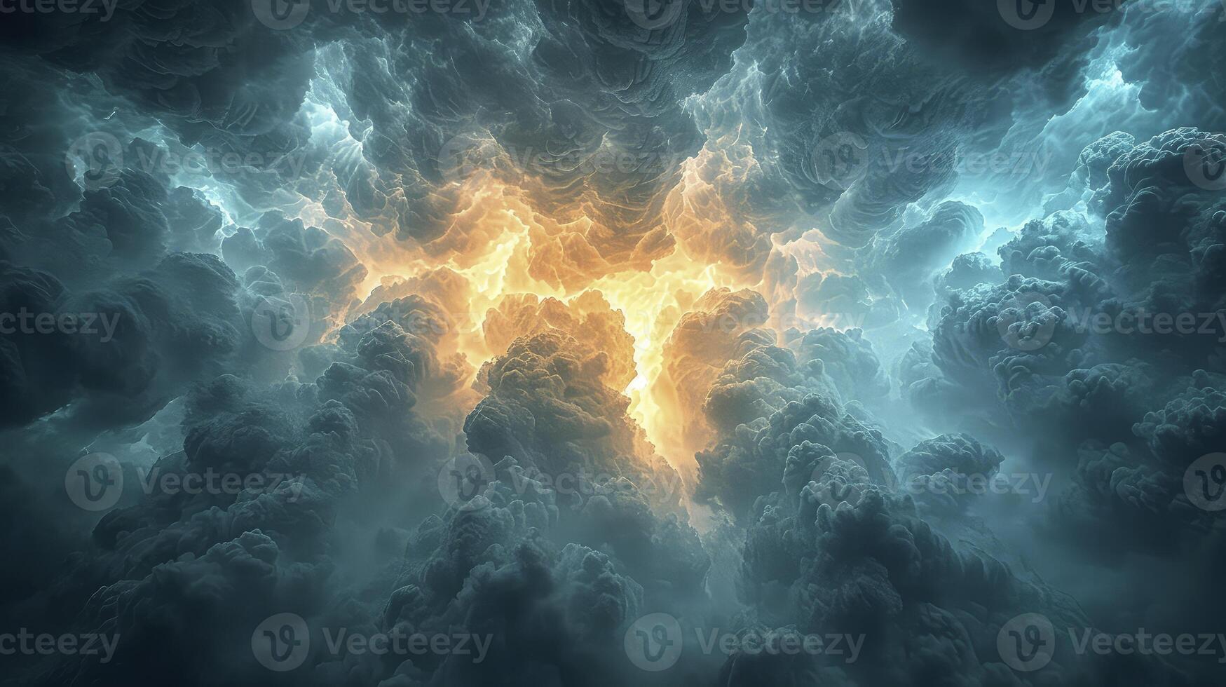 AI generated the sky after rain with the appearance of Kelvin-Helmholtz clouds, adding a dramatic element to the still cloudy sky. photo