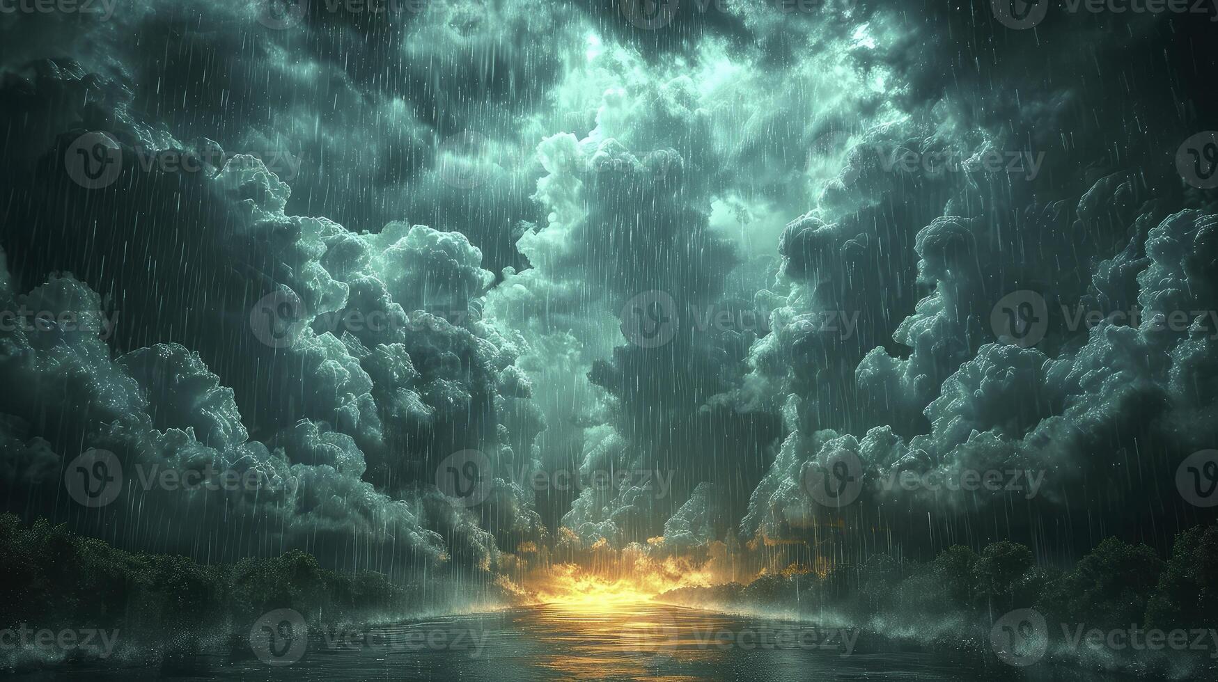 AI generated the sky was dark with pouring rain, accompanied by Nimbostratus clouds that covered the entire sky. photo
