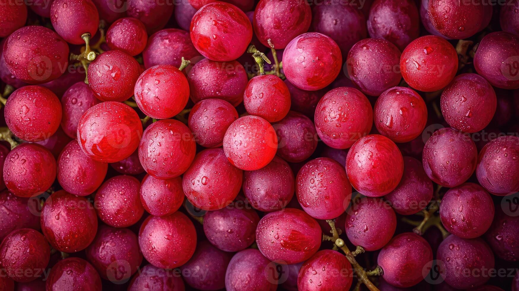 AI generated Red Grapes background. Neatly arranged clusters of red grapes, an artistic arrangement to highlight the color and beauty. photo
