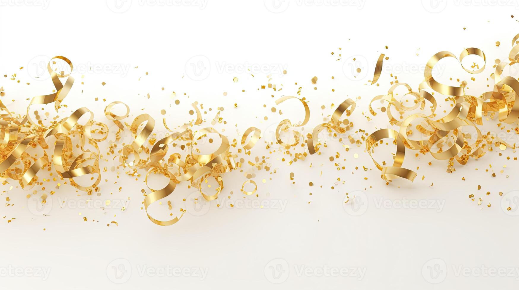 AI generated Swirls of gold confetti falling on a clean white background. 3d rendering illustration. photo
