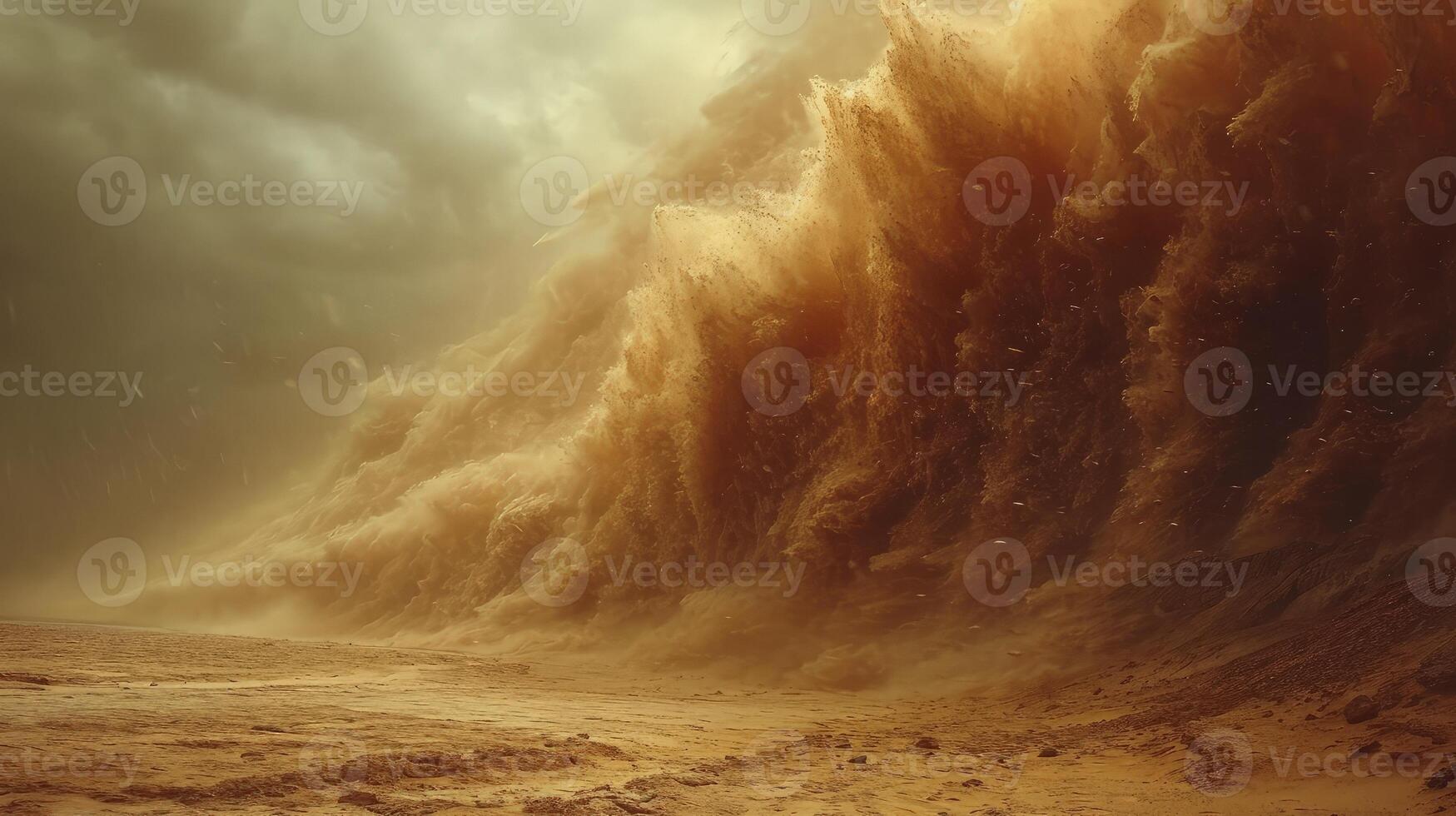 AI generated the sand tornado that forms waves in the desert, creating a unique and frightening sight. photo