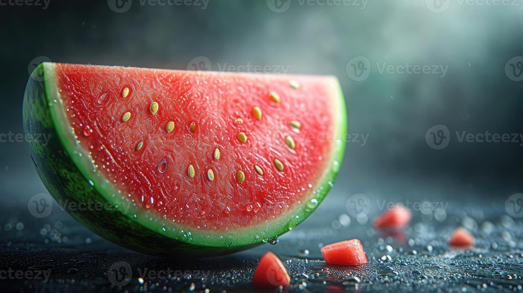 AI generated Slices watermelon with vibrant red and green hues, shot from an overhead perspective. photo