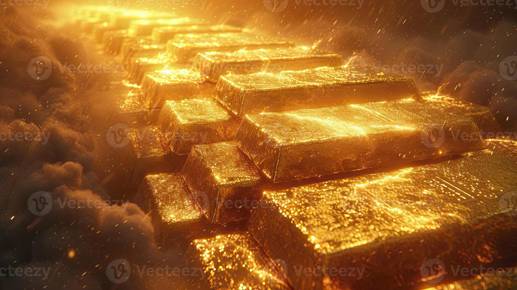 AI generated Pile of shiny gold bars. photo