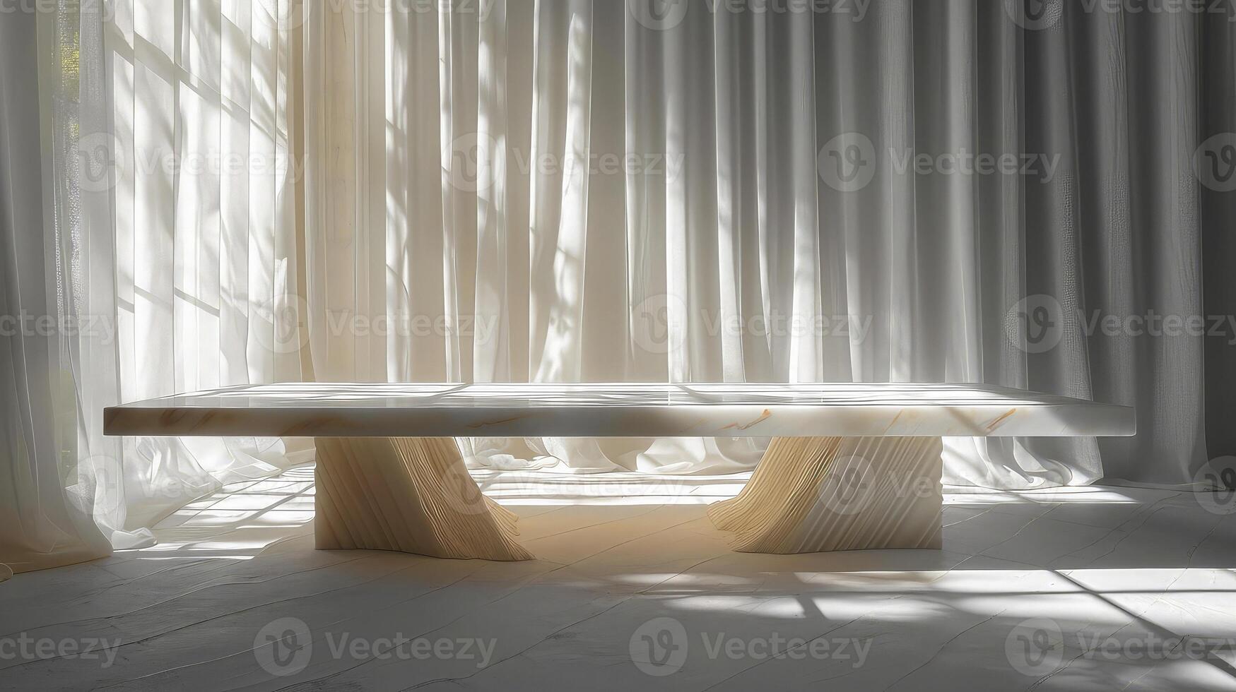 AI generated Empty space, marble podium and soft rays of light. photo