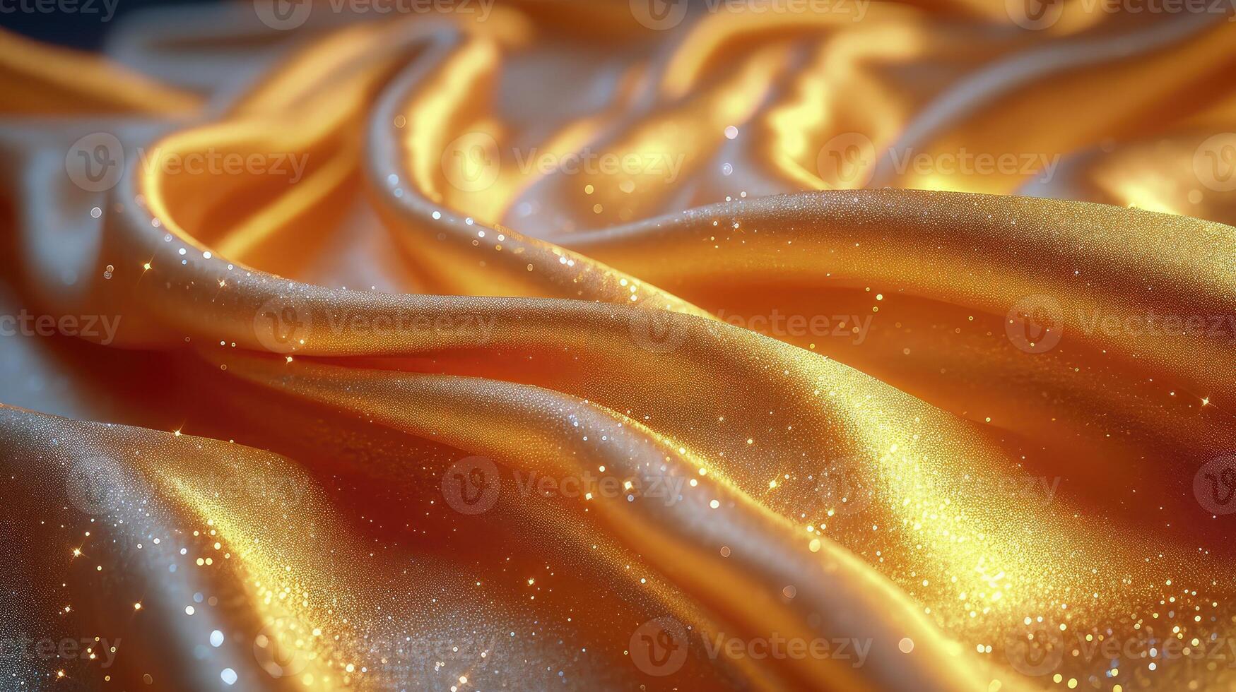 AI generated Golden silk fabric background. The luxurious fabric textured is very realistic and detailed. photo