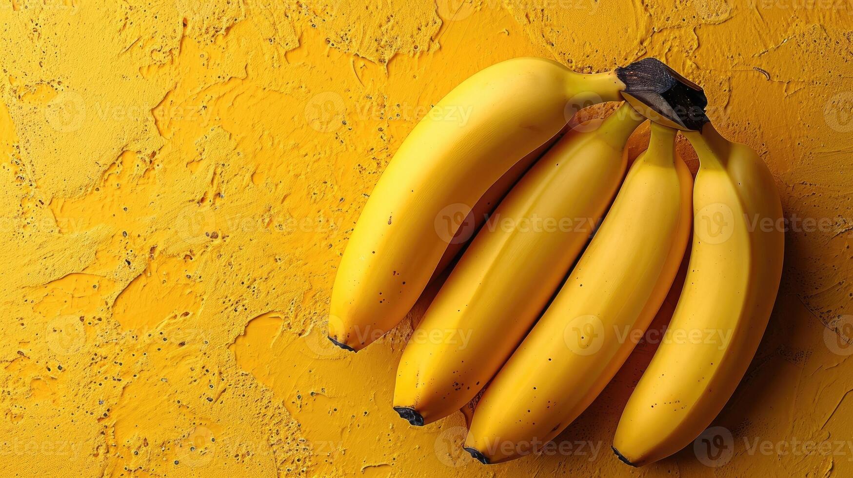 AI generated Top view of fresh yellow bananas isolated on yellow background photo