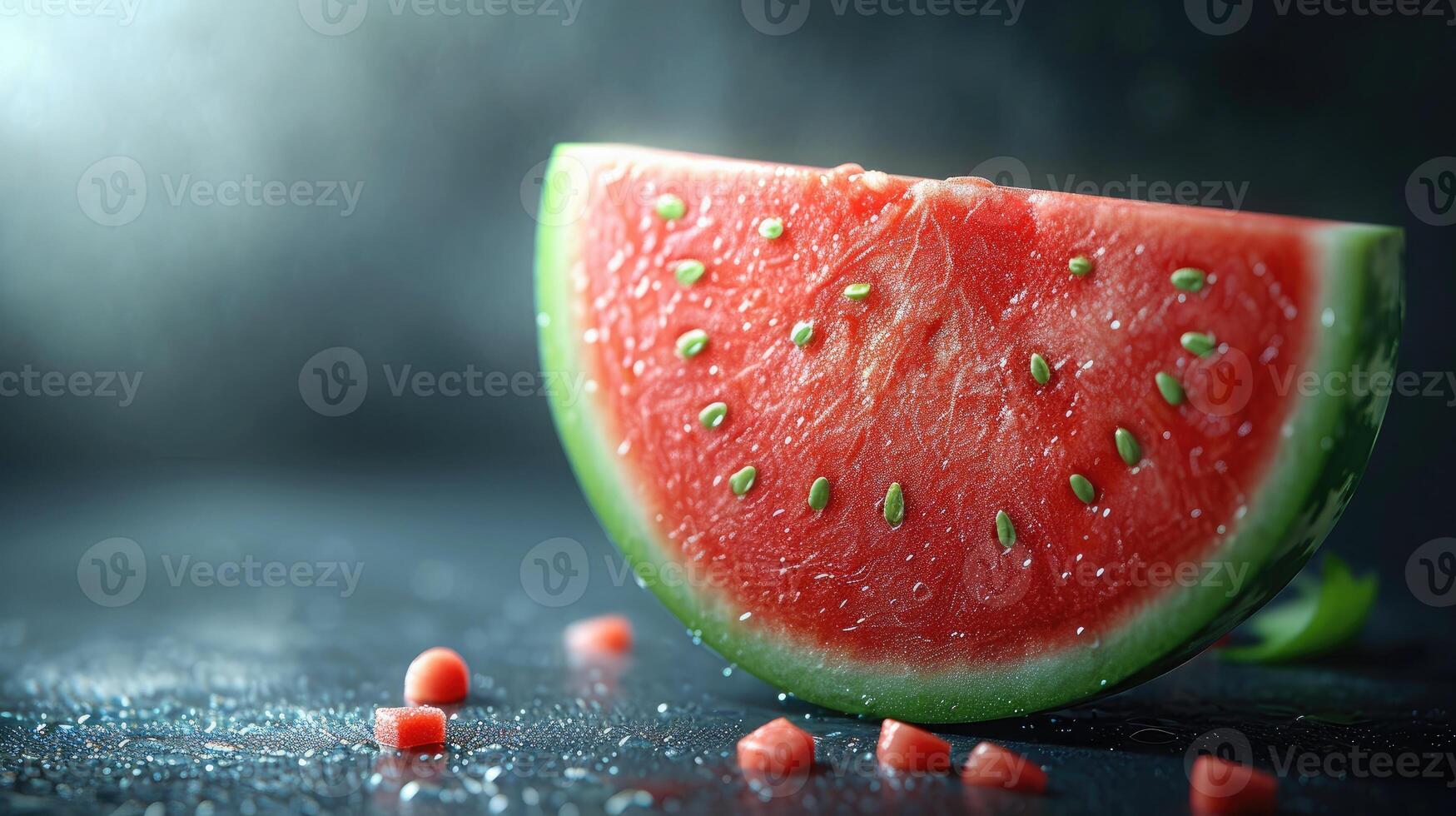 AI generated Slices watermelon with vibrant red and green hues, shot from an overhead perspective. photo