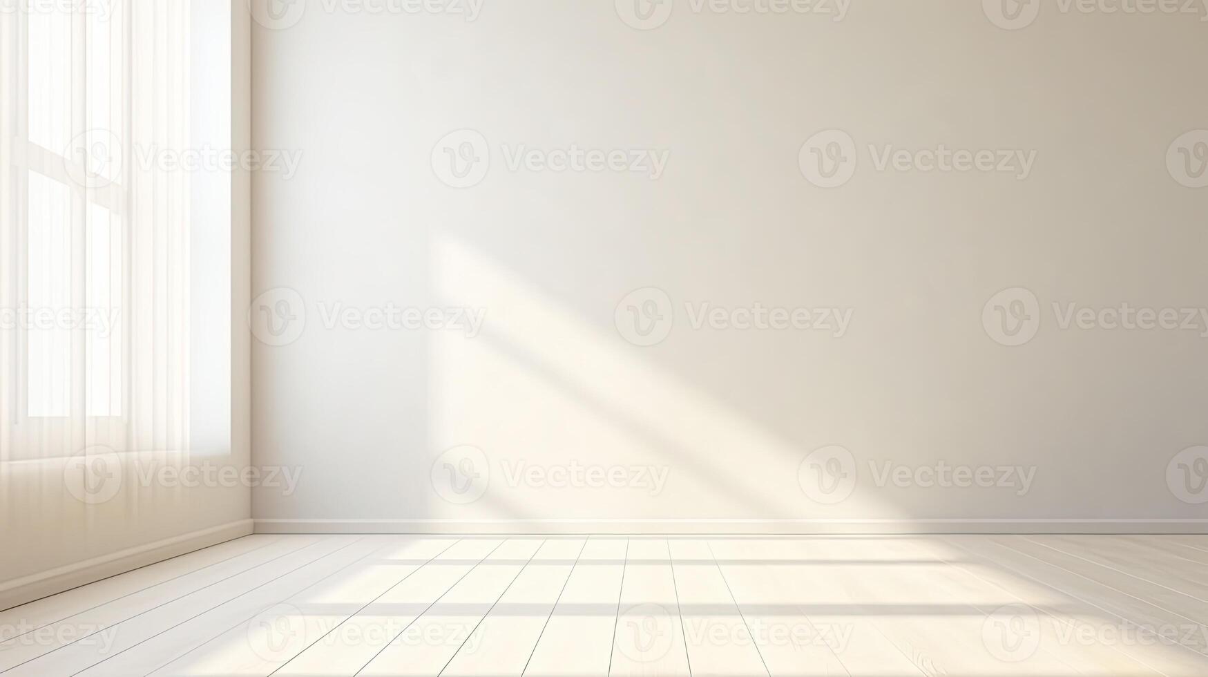 AI generated Realistic and minimalist blurred natural light windows, shadow overlay on wall paper texture, abstract background. Minimal abstract light white background for product presentation. photo