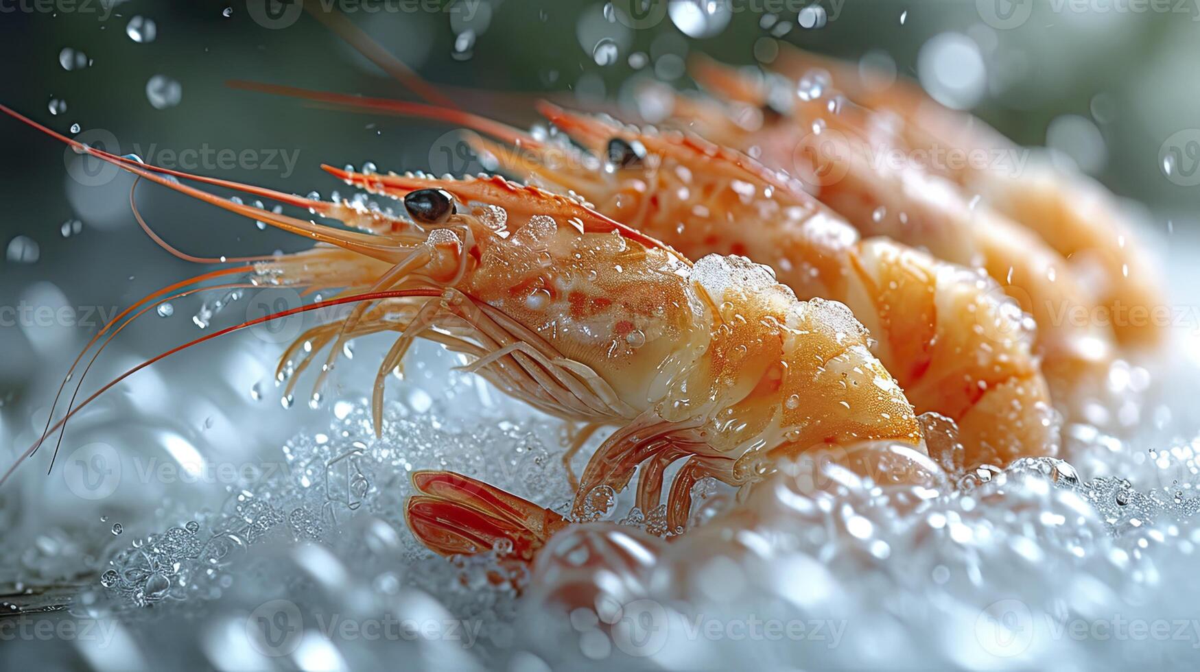 ai generado suculento congelado camarón. el frescura de el camarón cerca arriba vista. Mariscos fotografía. foto