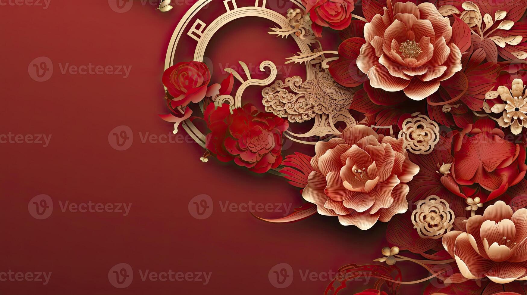 AI generated Paper cut art flower decoration for Chinese New Year background photo