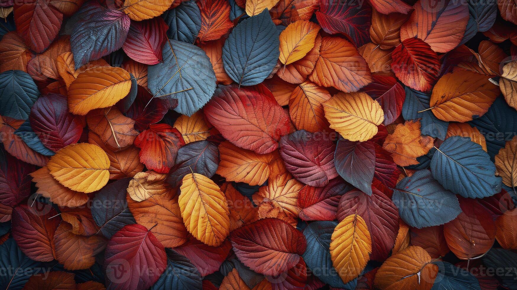 AI generated Pile of colorful autumn leaves on the ground. Autumn background. photo