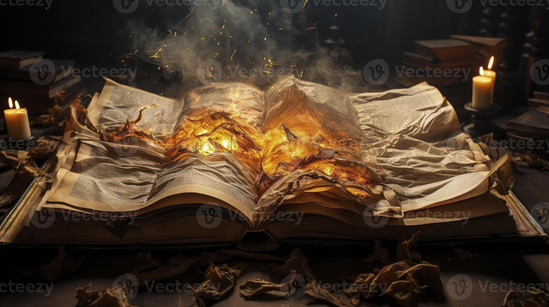 AI generated World book day, fantasy and leisure concept. 3D style illustration of a very old magic book with a fantasy story inside. photo