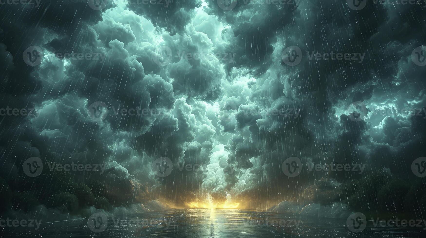 AI generated the sky was dark with pouring rain, accompanied by Nimbostratus clouds that covered the entire sky. photo