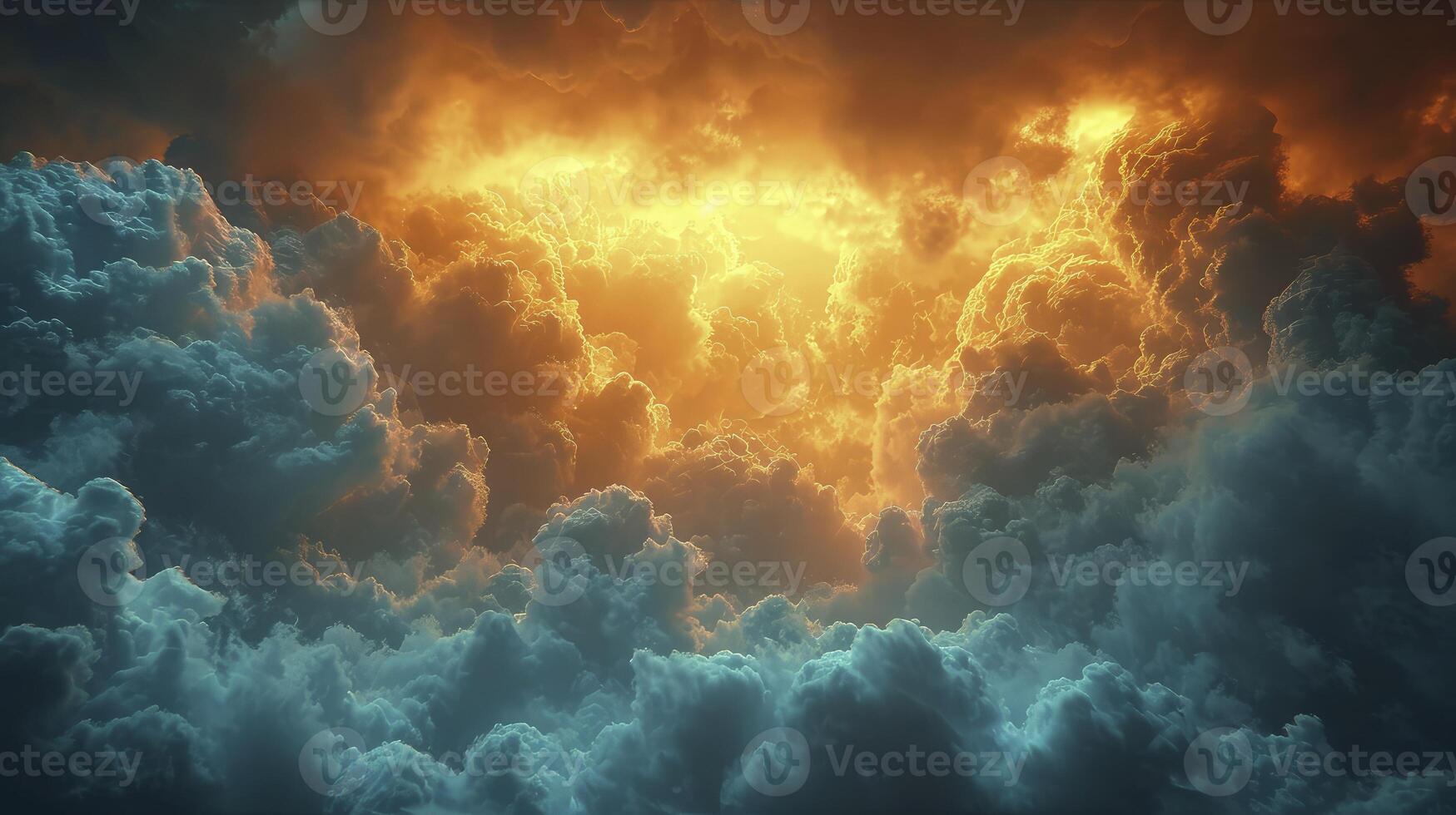 AI generated the sky after rain with the appearance of Kelvin-Helmholtz clouds, adding a dramatic element to the still cloudy sky. photo