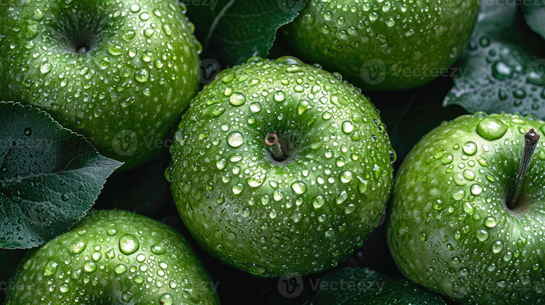 AI generated Green apple fruit background with a feel of freshness. photo