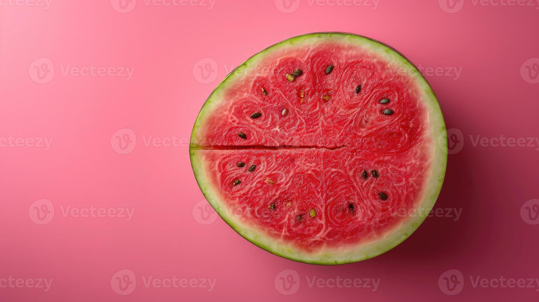 AI generated Slices watermelon with vibrant red and green hues, shot from an overhead perspective. photo