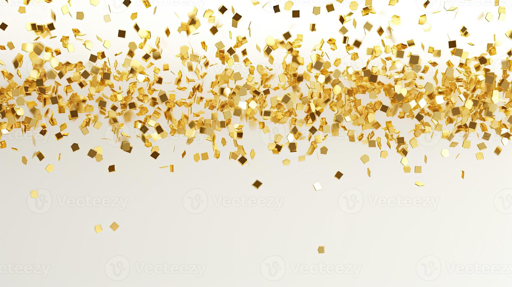 AI generated Golden confetti falls slightly apart, suitable for decoration, clean white background. 3d render photo